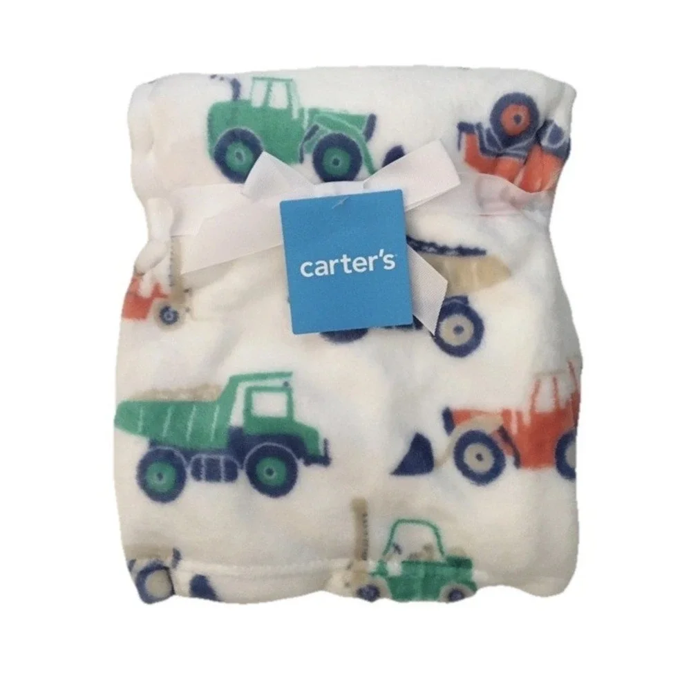 Carter's Baby Boy Blanket White‎ Trucks Themed 30